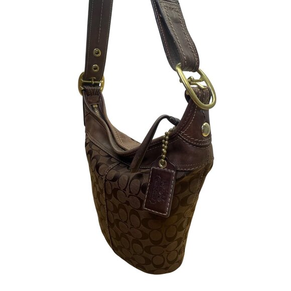 Coach Women’s Brown Leather Trim Signature Canvas Adjustable Strap Shoulder Bag - Picture 2 of 13